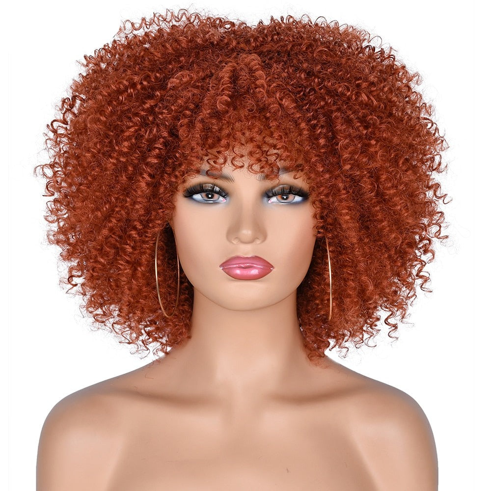 Short Afro Kinky Curly Wigs With Bangs
