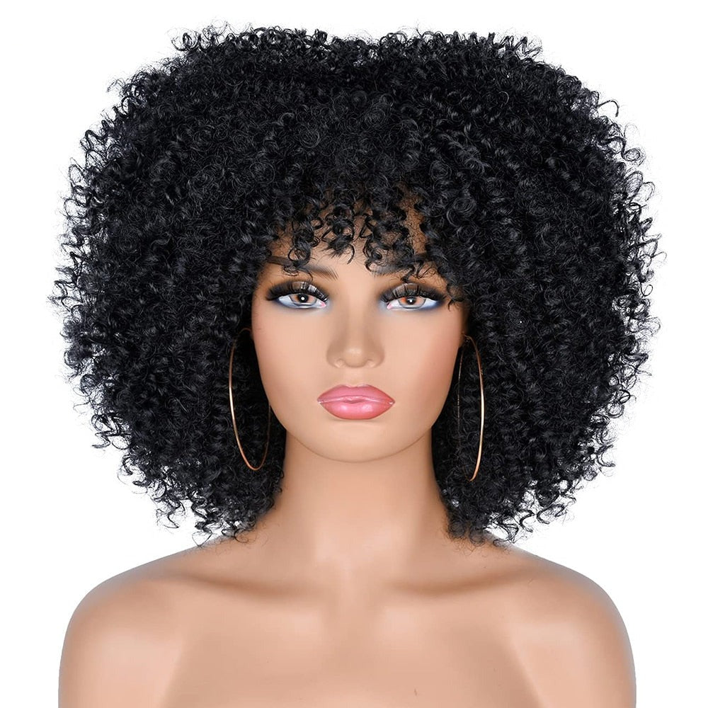 Short Afro Kinky Curly Wigs With Bangs