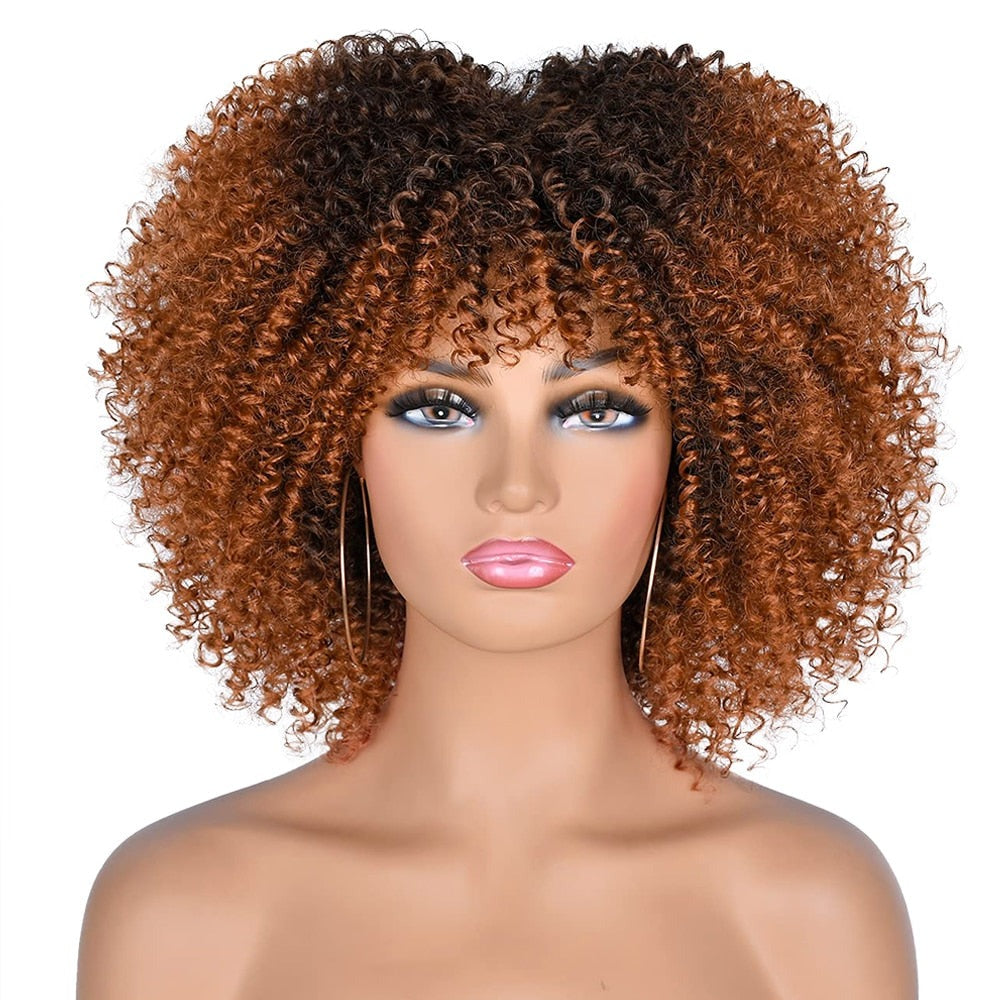 Short Afro Kinky Curly Wigs With Bangs