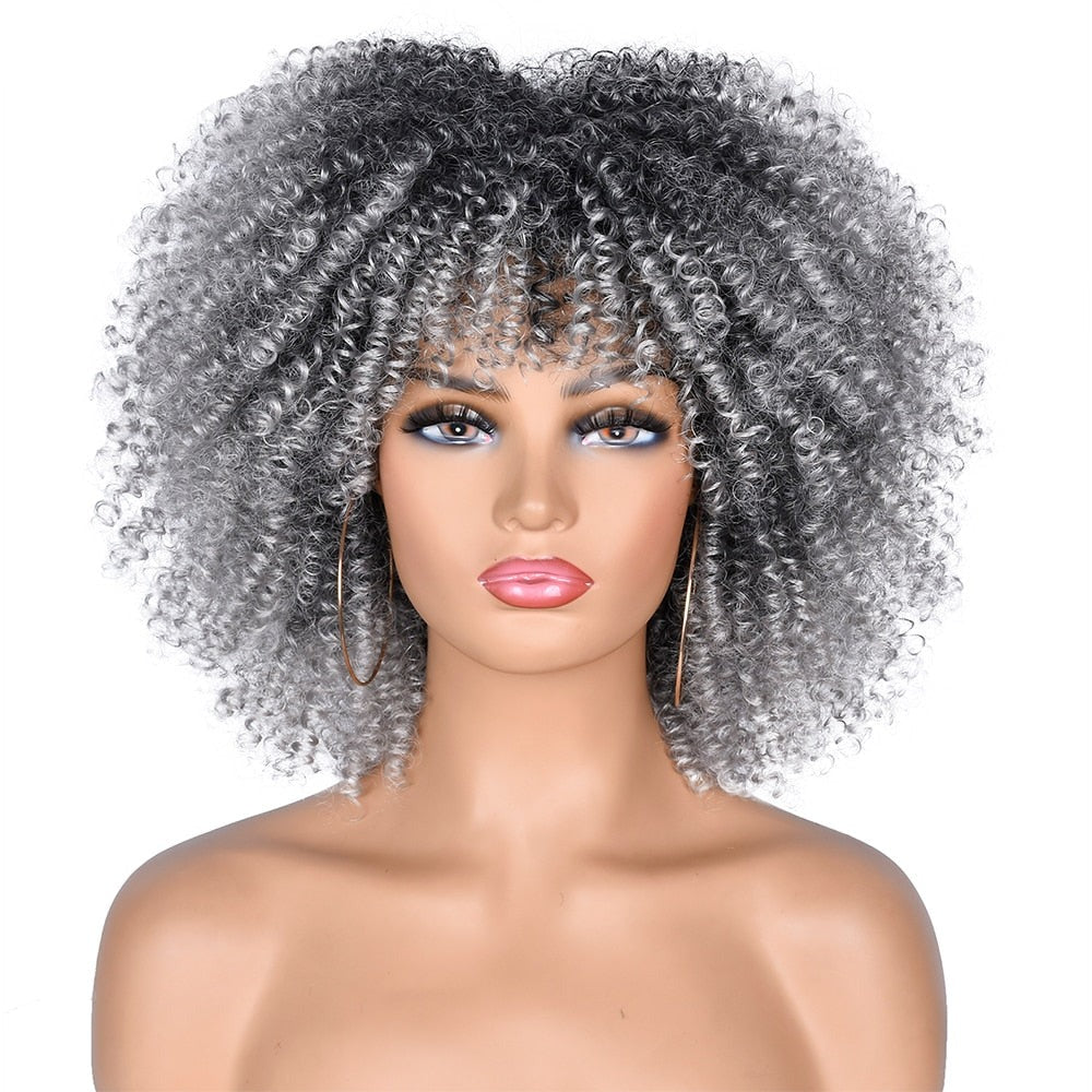 Short Afro Kinky Curly Wigs With Bangs