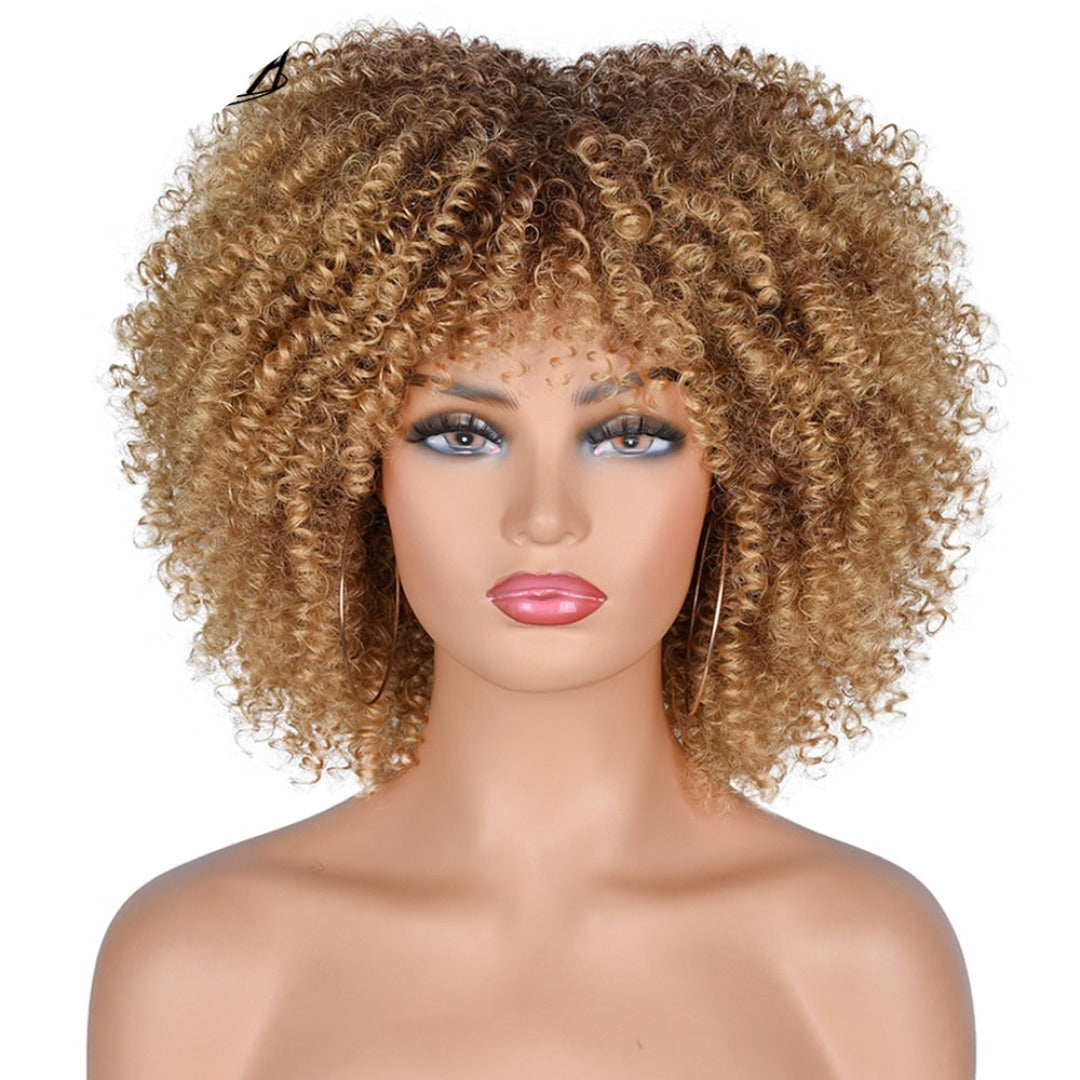 Short Afro Kinky Curly Wigs With Bangs