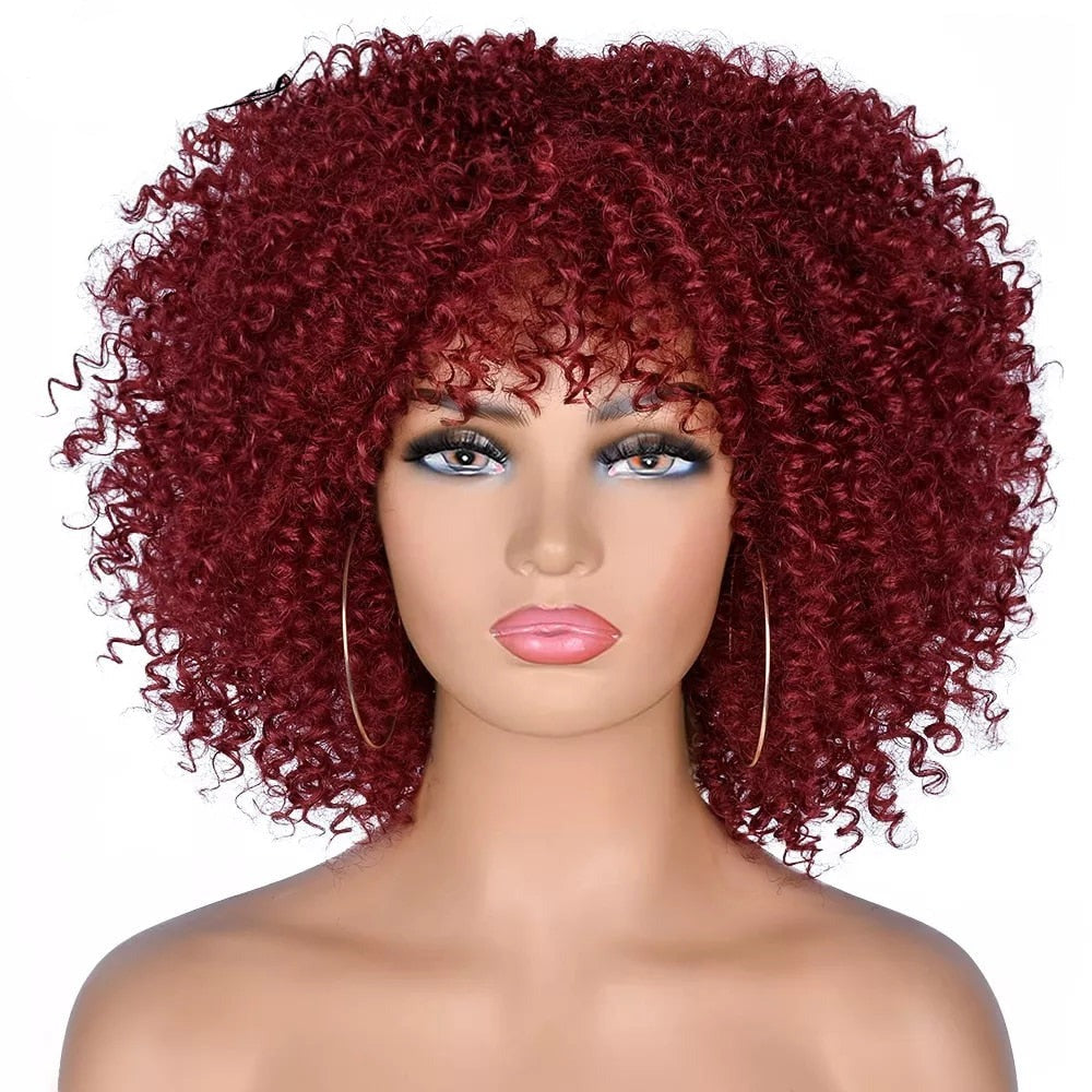 Short Afro Kinky Curly Wigs With Bangs