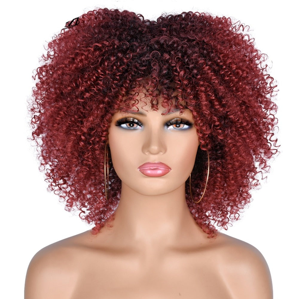 Short Afro Kinky Curly Wigs With Bangs