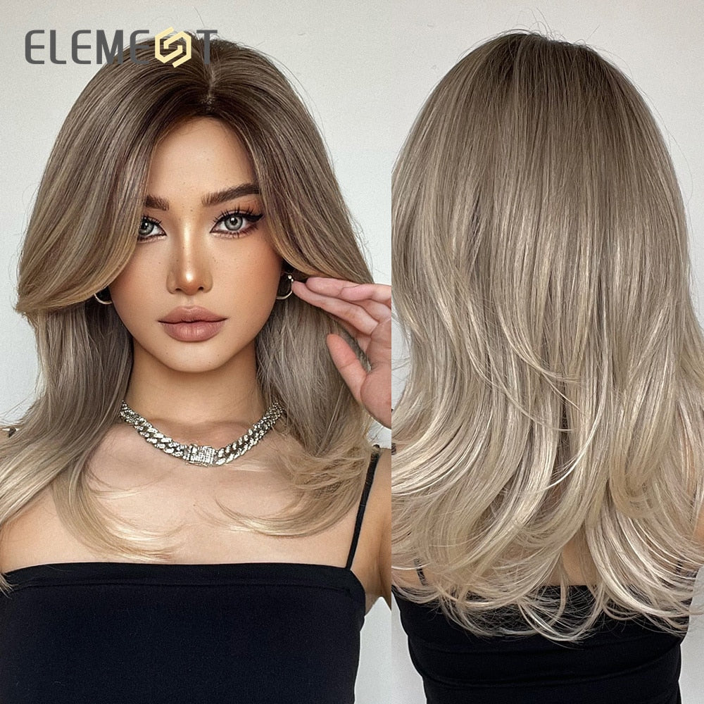 Blonde Mixed Brown Bob with Bangs
