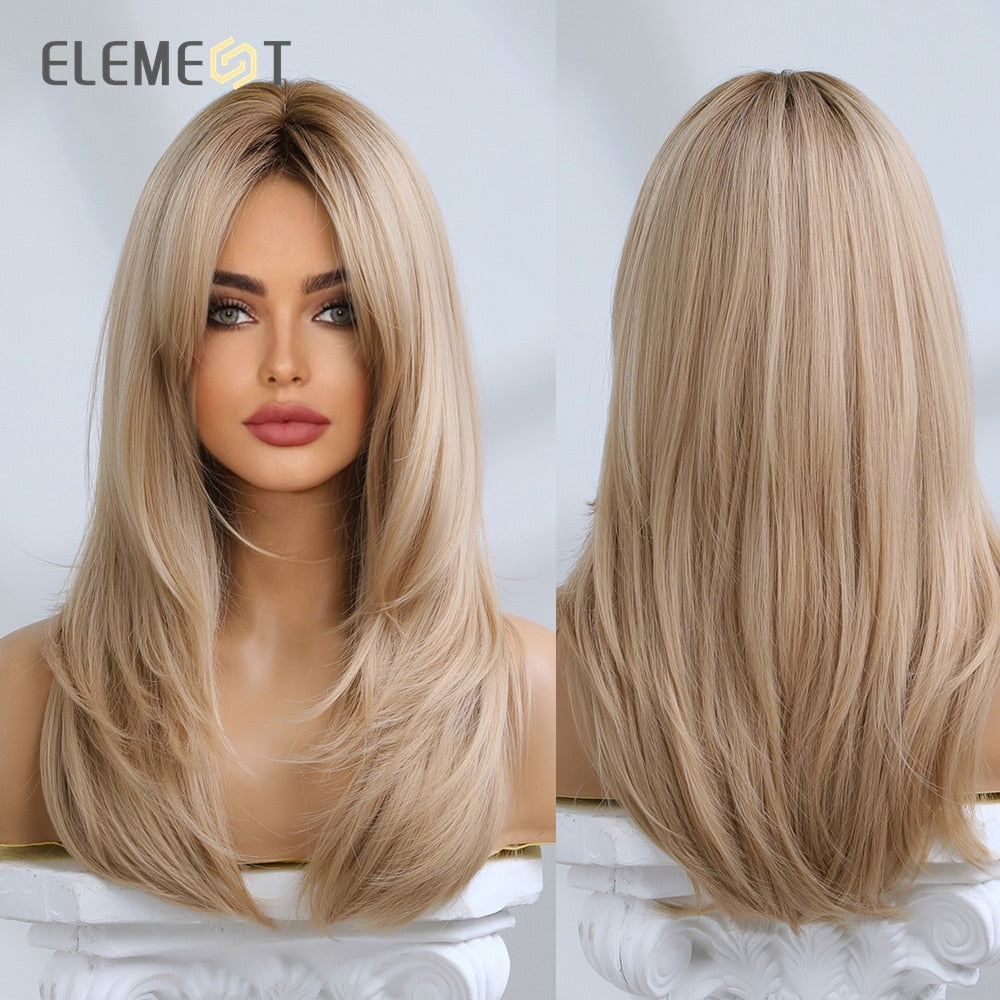 Blonde Mixed Brown Bob with Bangs
