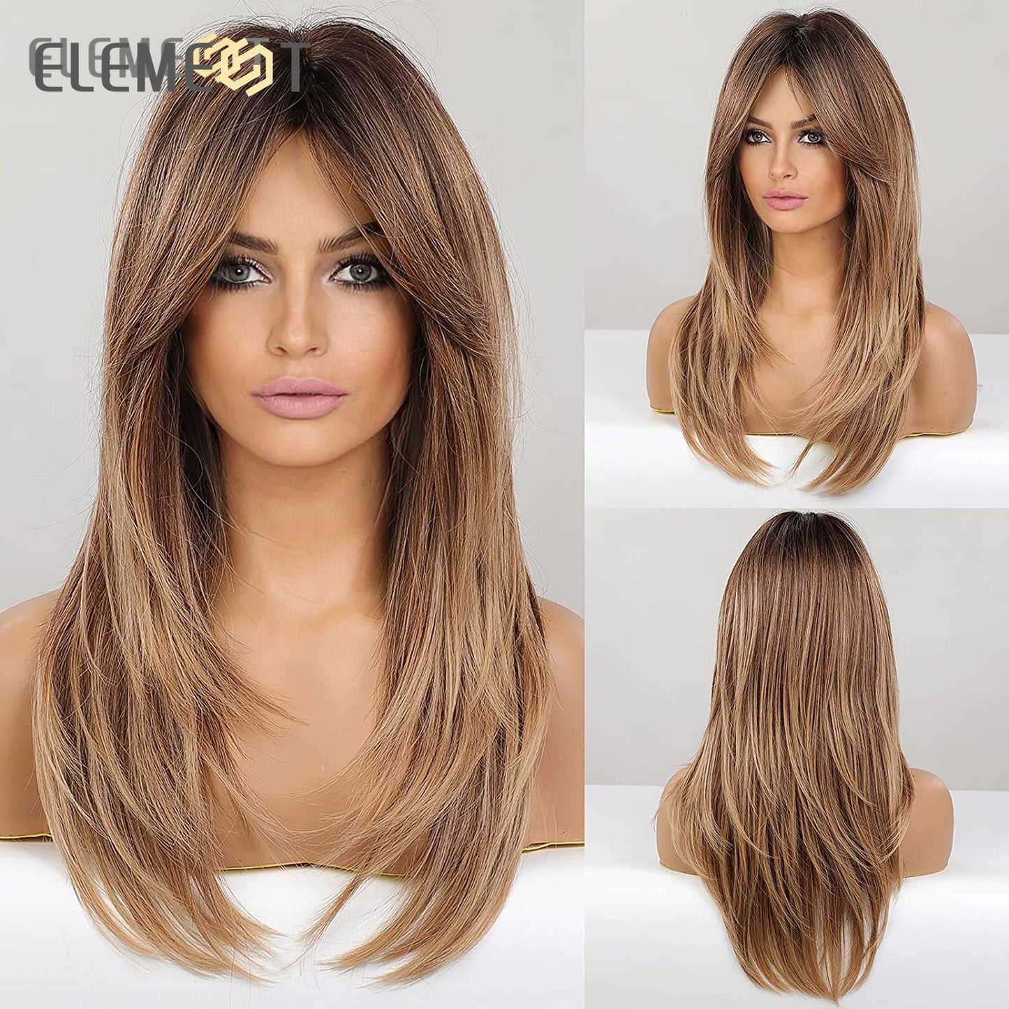 Blonde Mixed Brown Bob with Bangs