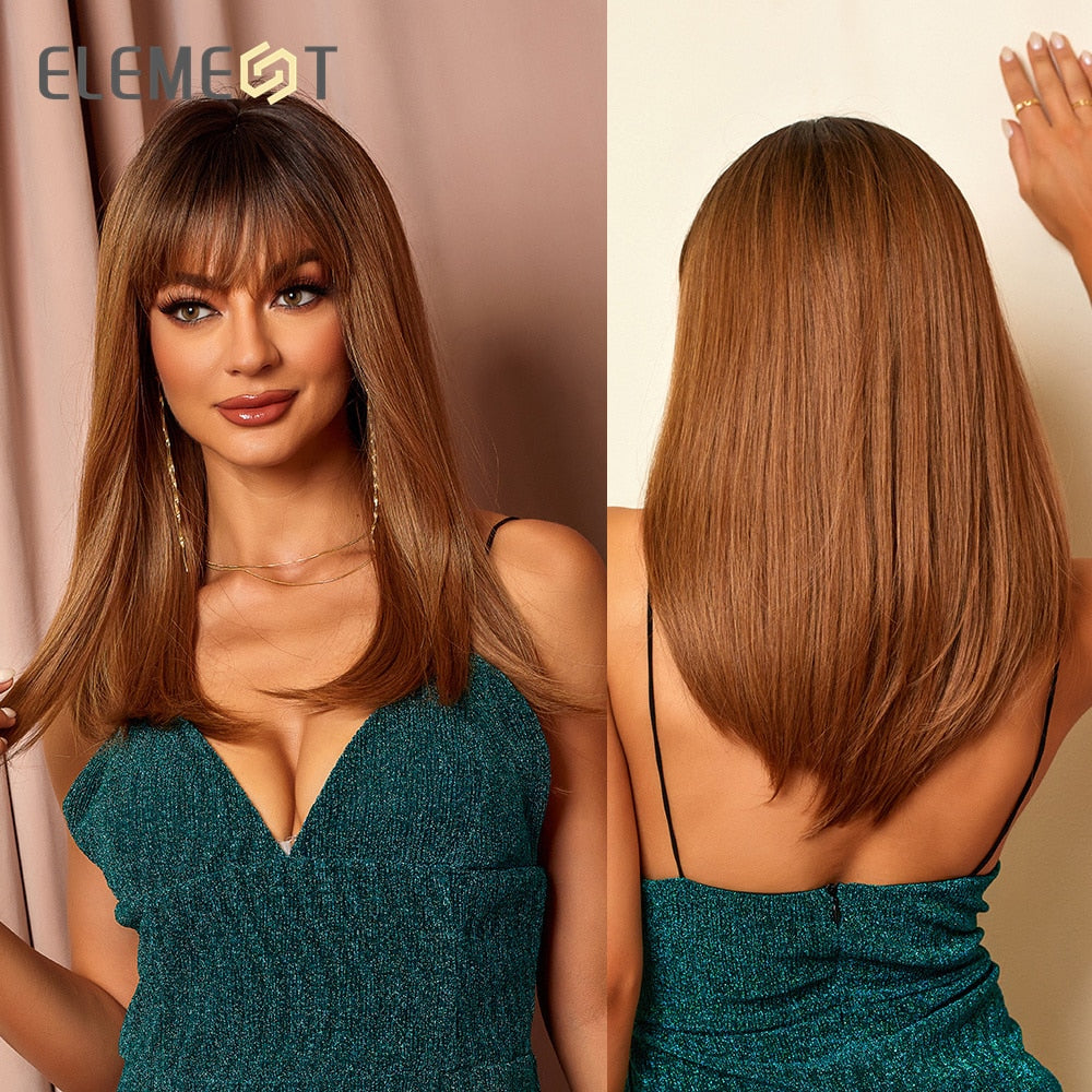 Blonde Mixed Brown Bob with Bangs