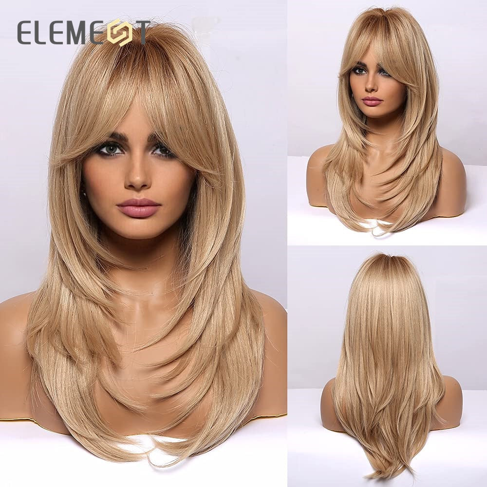 Blonde Mixed Brown Bob with Bangs