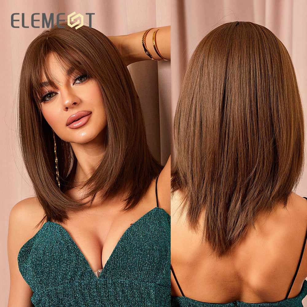 Blonde Mixed Brown Bob with Bangs