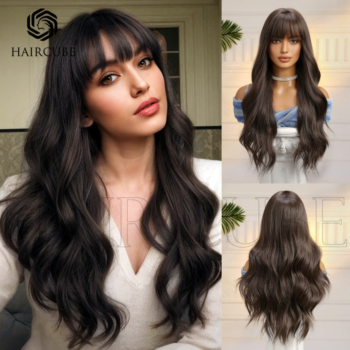 Natural Black Bangs Big Wave Wig