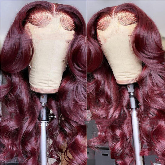 Front Lace Synthetic Wigs Wine Red