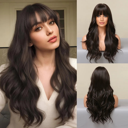 Natural Black Bangs Big Wave Wig