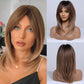 Blonde Mixed Brown Bob with Bangs