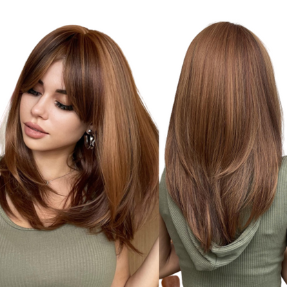 Blonde Mixed Brown Bob with Bangs