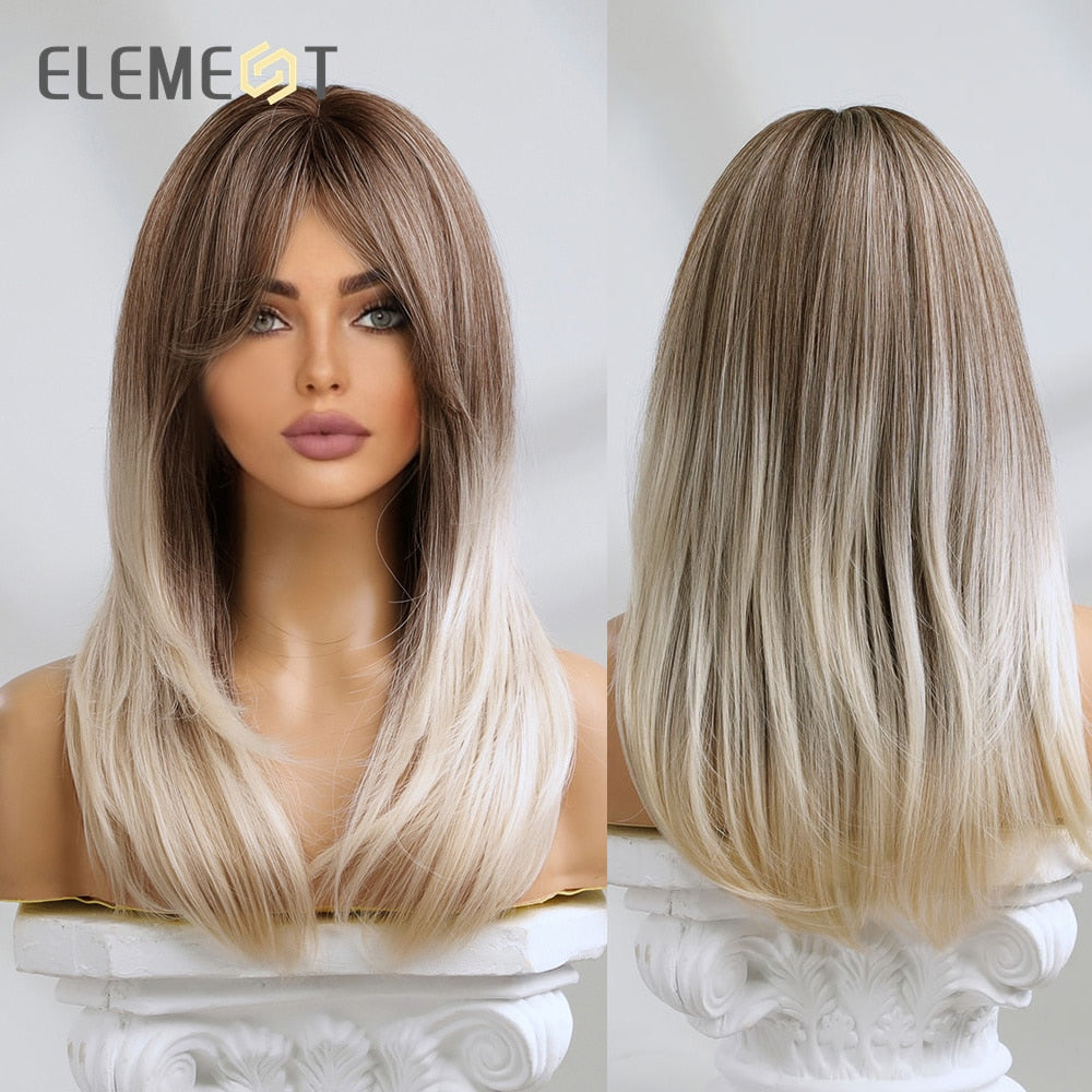 Blonde Mixed Brown Bob with Bangs