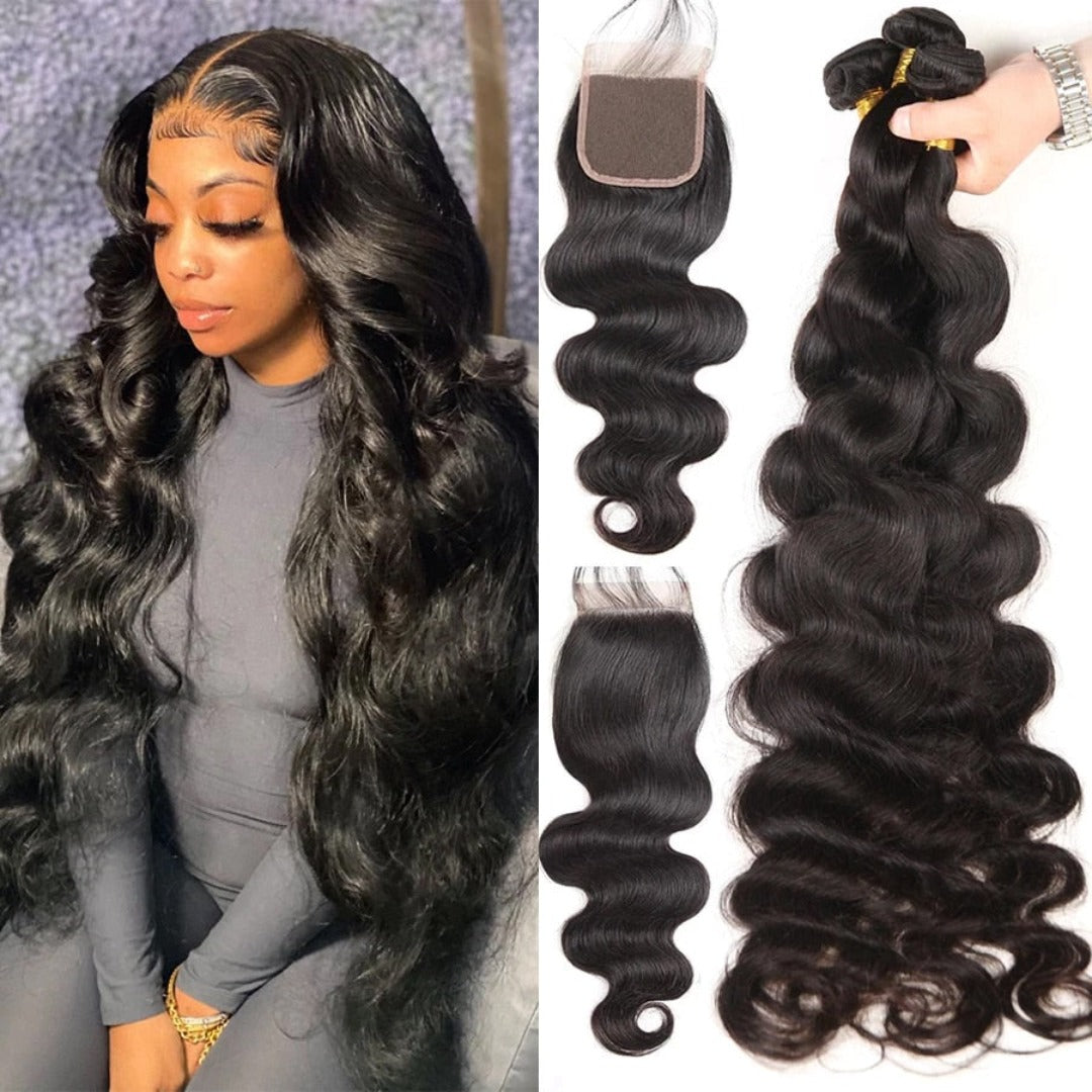 Malaysian  Wave Lace Frontal Closure With Bundles
